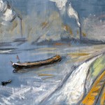 M-107: Schiffe auf der Lippe, 1960, 60x100cm, Kasein/Gouache auf Leinwand