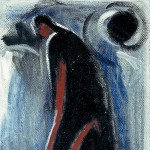 M-154: Komposition Schwarz-Blau-Rot, 1961, 91x60cm, Öl auf Leinwand