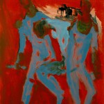 M-308: Komposition Rot-Blau, 1991, 80x60cm, Gouache auf Leinwand