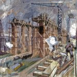 M033: Werft Stralsund, 1948, 55x78,5cm, Tempera auf Packpapier