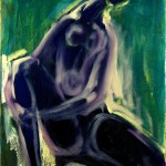 M-340: Sitzende Figur auf Grün, 1975, 100x72cm, Öl auf Leinwand