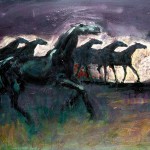 M-371: Pferde im Sturm, 1977, 66x80cm, Öl auf Leinwand