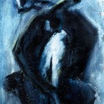 M-390: Komposition Blau-Schwarz, 1975, 80x60cm, Mischtechnik auf Leinwand