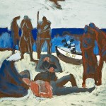 M-516: Fischerkomposition, 1991, 80x110cm, Mischtechnik auf Leinwand