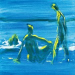 M-530: Menschen am Meer, 1991, 60x50cm, Gouache auf Leinwand