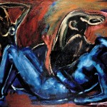 M-566, Komposition Rot-Blau, 1959, 101x120cm, Mischtechnik auf Leinwand